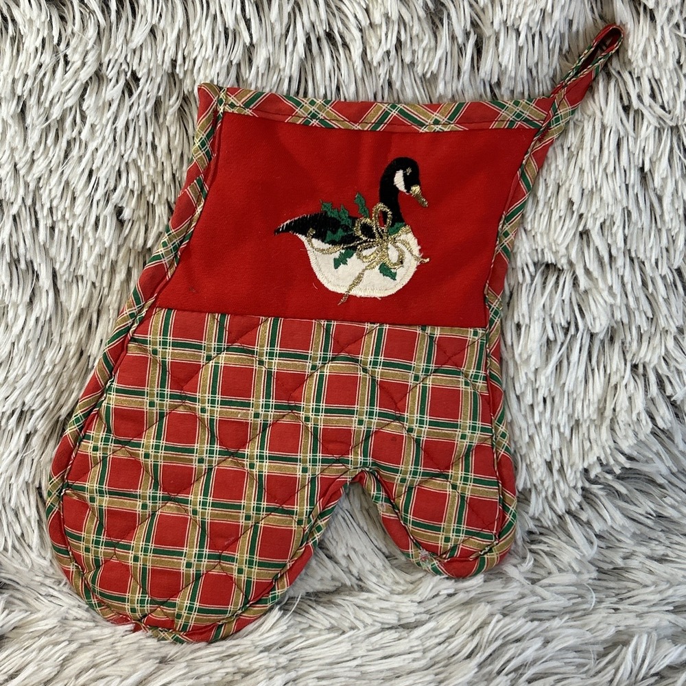 Vintage Christmas Goose‎ Oven Mitt Holly Berries Red Green Holiday Kitchen